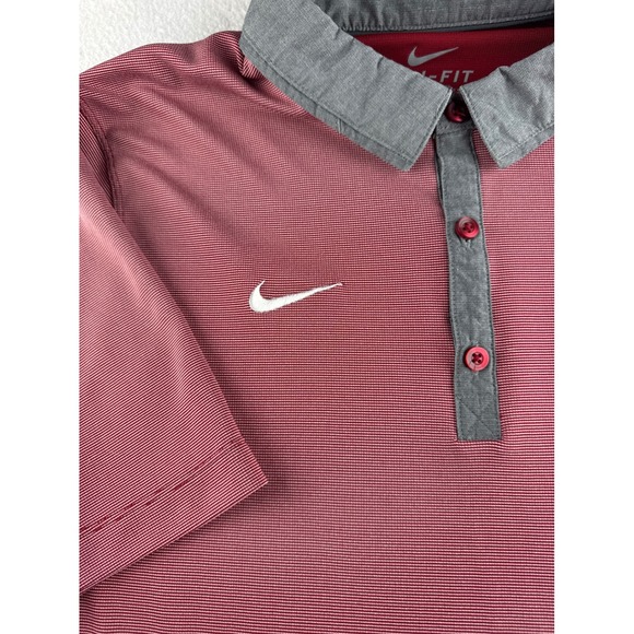 Nike Alabama Crimson Tide Mens L Dri-FIT Micro Stripe Polo Shirt Crimson Grey - Picture 3 of 8